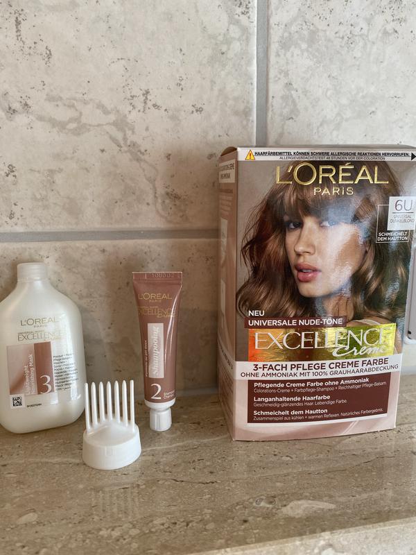 Packung mit Pflegebalsam, Auftragbürstchen und Shampoo