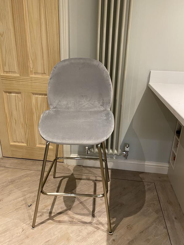 Rewari velvet bar stools with chrome legs (set of 2), grey, So'home