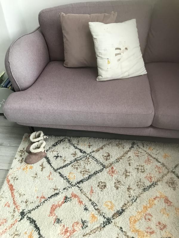 Ashwin hand-tufted 100% wool bedside rug, ecru/multi-coloured print, Am ...