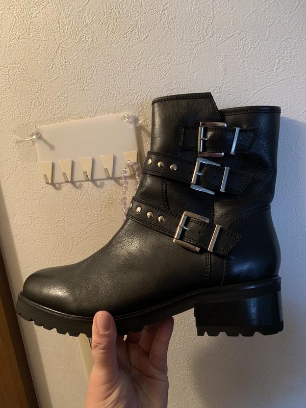 Leather biker boots with block heel, wide fit, black, La Redoute ...