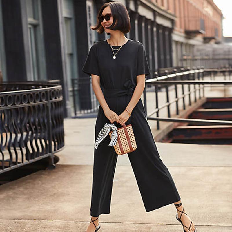 Women's Cupro Tie Waist Jumpsuit | Lands' End