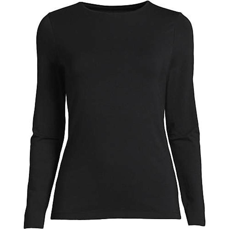 売れ筋商品|||ランズエンド カットソー トップス レディース Plus Size Long Sleeve Lightweight Jersey Crew Neck Top Black Women's Lightweight Jersey Skimming Long Sleeve Crew Neck T
