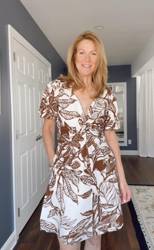 Women's Linen Above the Knee Puff Sleeve Dress | Lands' End