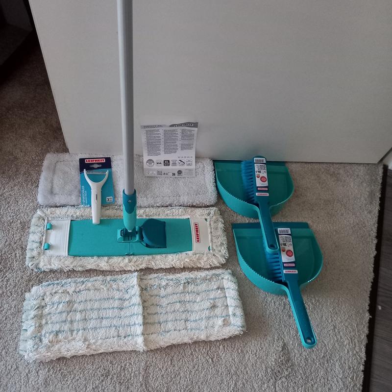 Kit Balayage Leifheit Classic - Balai à Poils Epissés + Pelle à Lèvre Caoutchouc - Turquoise