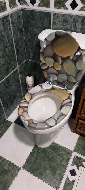 Abattant WC Infini gris avec pierre galet zen en bois MDF - Mr.Bricolage