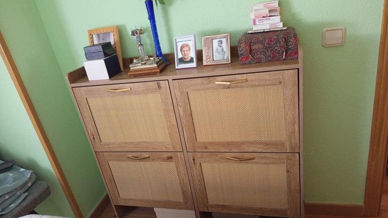 Scarpiera in rattan con 2 ante e ripiano regolabile, color noce, 104*40