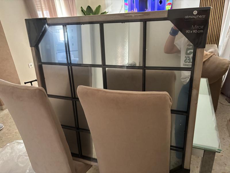 Miroir Ancien Forme Fenêtre En Bois Foncé - Dimensions 80/90 Cm - Occasion Bon état - Déco Exotique