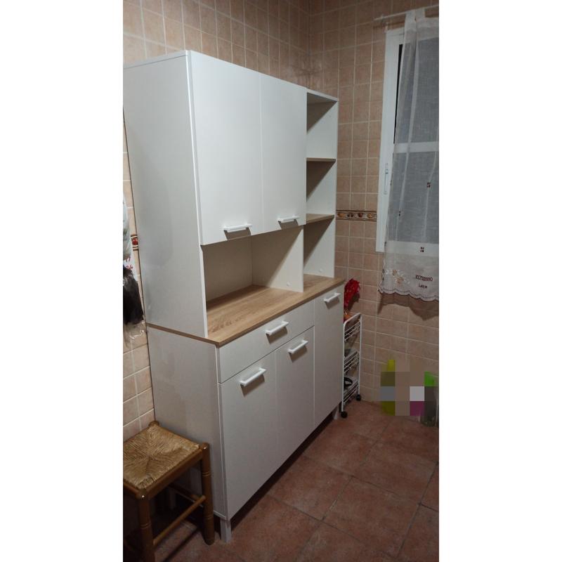 Alacena cocina alto KIRA blanco/roble 4 puertas + 1 cajón 186 x 72 x 40 cm