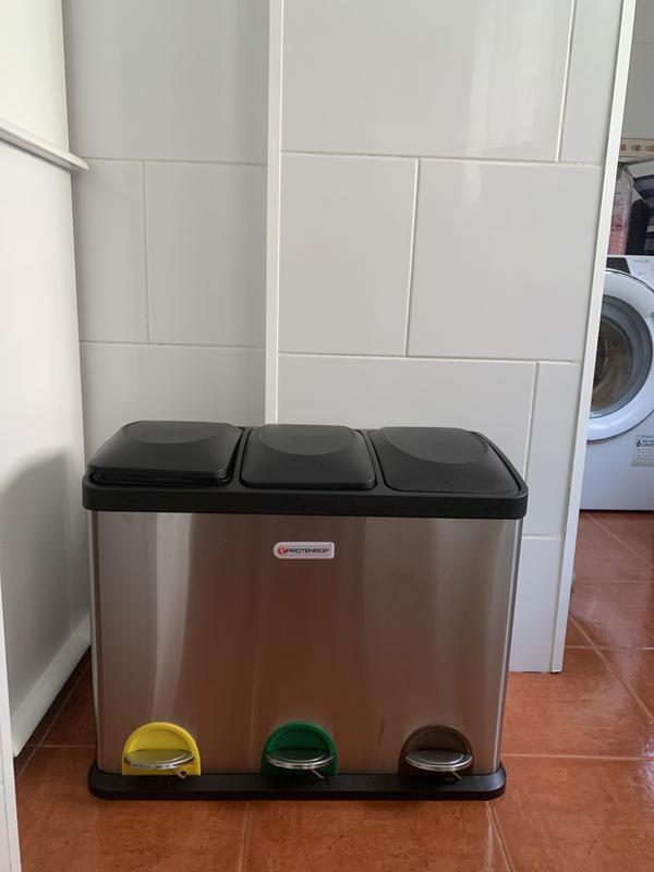 CUBO BASURA RECICLAJE 45L 3 COMPARTIMENTOS ACERO INOX PT-9338