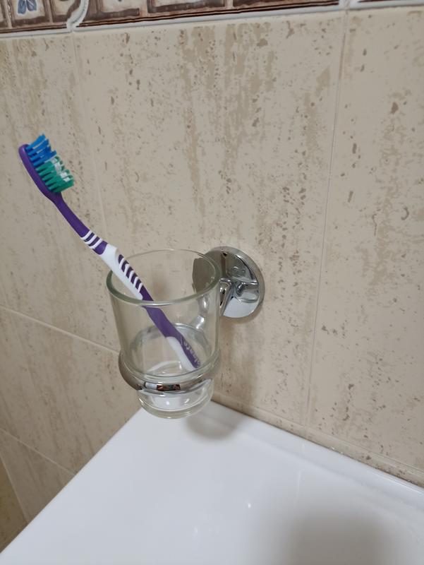 SENSEA - Tasse porte-brosse à dents avec porte-gobelet mural - Ø 65 mm -  Finition chromée