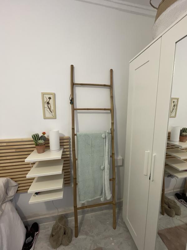Toallero escalera de madera con estante para cuarto de baño