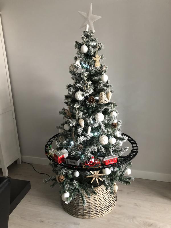 Tren De Navidad Eléctrico Con Luces LED Azules, Humo Y Sonido – Juguete Para Árbol Con Pistas Y Spray