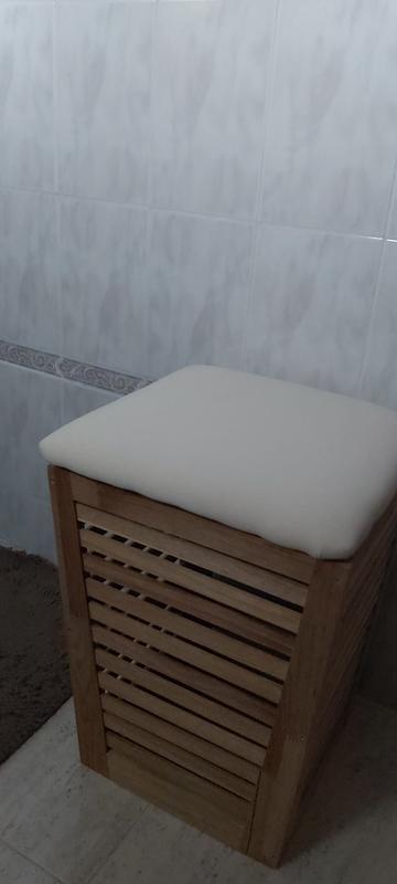 Panier à linge avec assise en lin imitation matériau ACINA, bois d