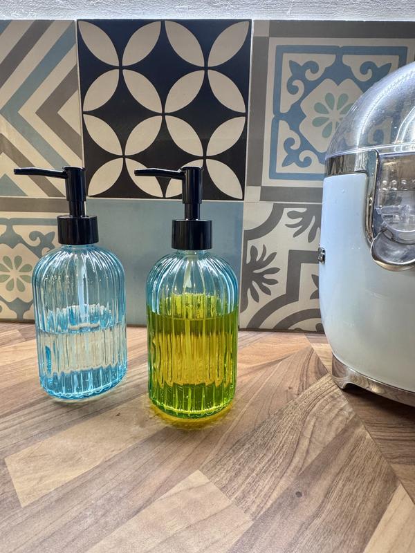 Dispenser Sapone In Vetro 400 Ml Nero Opaco – 2 Pezzi, Pompa Retrò, Ricaricabile, Con Imbuto