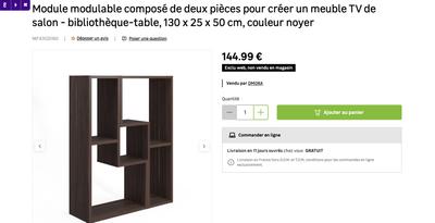 Module modulable composé de deux pièces pour créer un meuble TV de salon -  bibliothèque-table, 130 x 25 x 50 cm, couleur noyer