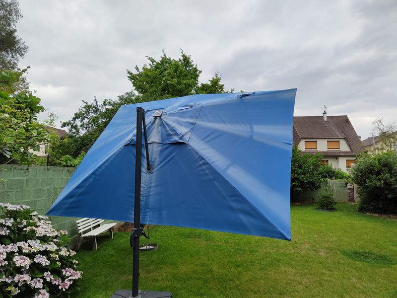 Parasol déporté solaire led 3x4m luce bleu canard