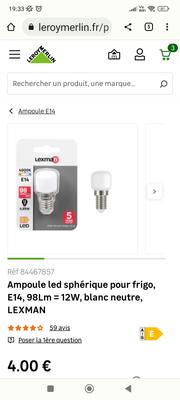 Ampoule led pour frigo, E14, 98Lm = 10W, blanc neutre, LEXMAN