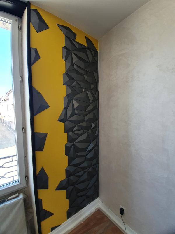 Panneau mural 3D PVC gris mat, L.60 x l.60 cm
