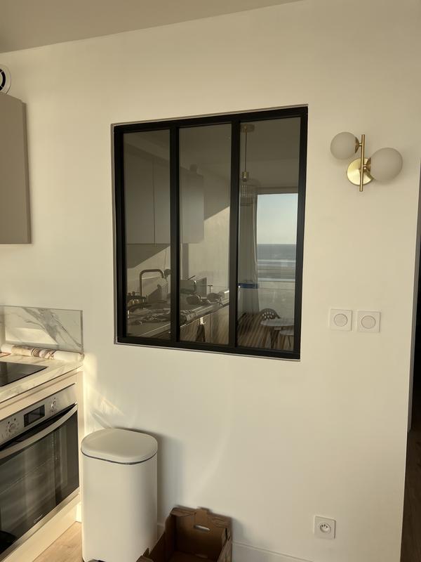 Verrière Atelier en alu blanc mat vitrages givrés inclus, H