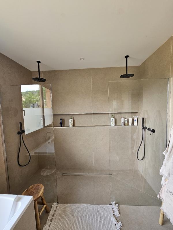 Paroi de douche fixe de 80 cm avec volet mobile de 35 cm. Hauteur : 195 cm  - Profilé Argent Haute Brillance - Verre de sécurité 6 mm Décoré -  Anti-calcaire