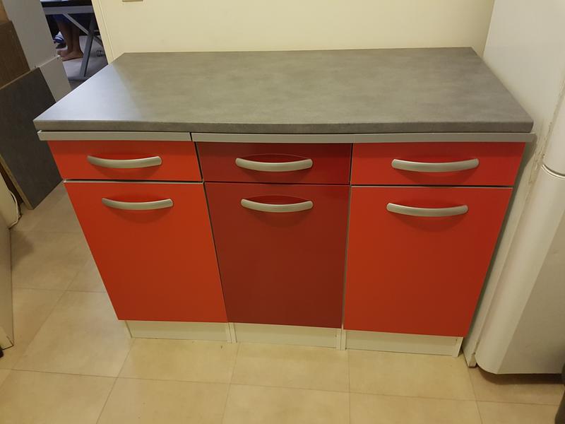 Meuble de cuisine bas 1 porte + 1 tiroir, rouge brillant, h86x l40x