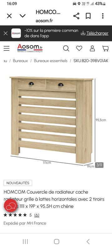 Copriradiatore In MDF HOMCOM 152x19x82 Cm – Design A Nido D'Ape, Rovere, Con Piano Mensola, Sicuro Per Bambini E Animali - 2