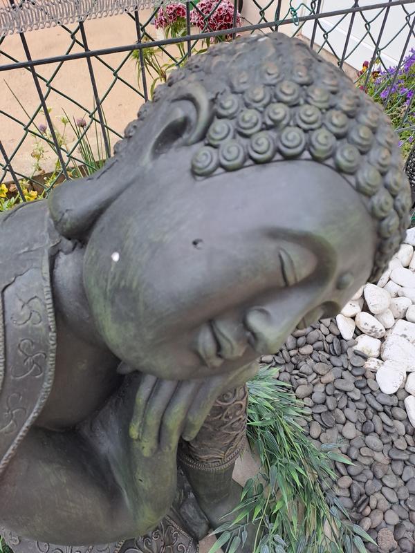 Statue Bouddha Relaxdays - 40 Cm Céramique Gris Clair - Décoration Jardin, Zen, Intérieur - Résistant Intempéries