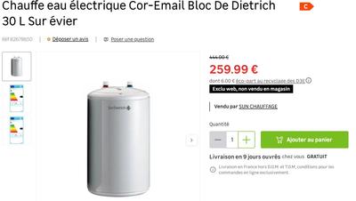 Chauffe eau électrique De Dietrich COR-EMAIL 15L sous évier