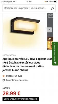 Applique Murale LED 18W capteur LED IP65 éclairage extérieur