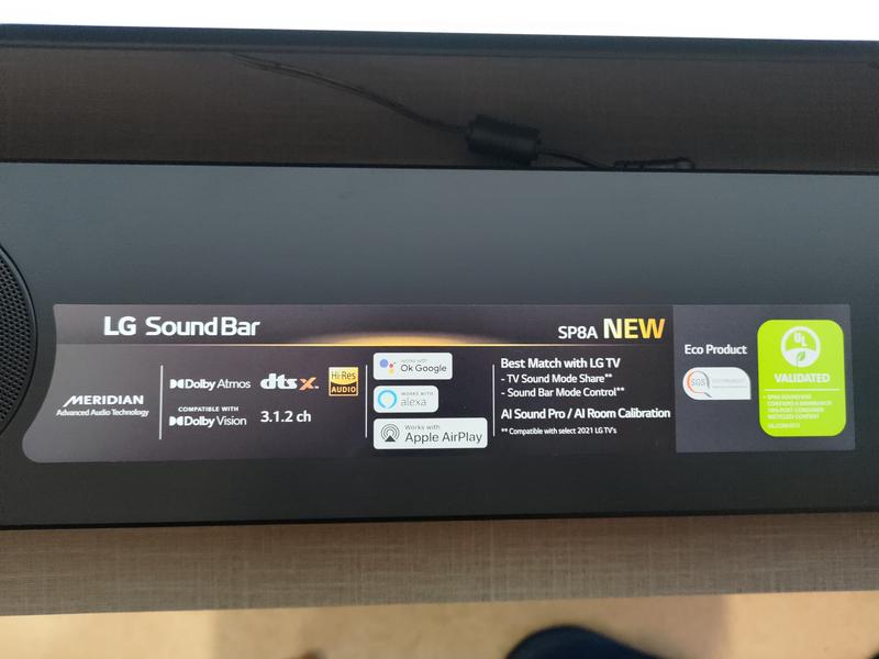 Barra de Sonido con Subwoofer LG SP8A 440W 3.1.2ch Sonido Meridian