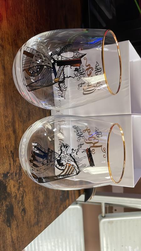 V&A Set of 2 Alice in Wonderland His and Hers Tumbler Glasses - Clear