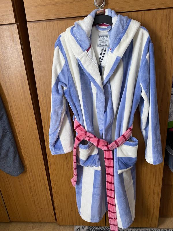 joules luna cream/blue stripe fleece dressing gown with hood Cosy Fleece Joules Dressing Gown Buy Joules Luna Cream Blue Stripe Fleece  Dressing Gown With Hood
