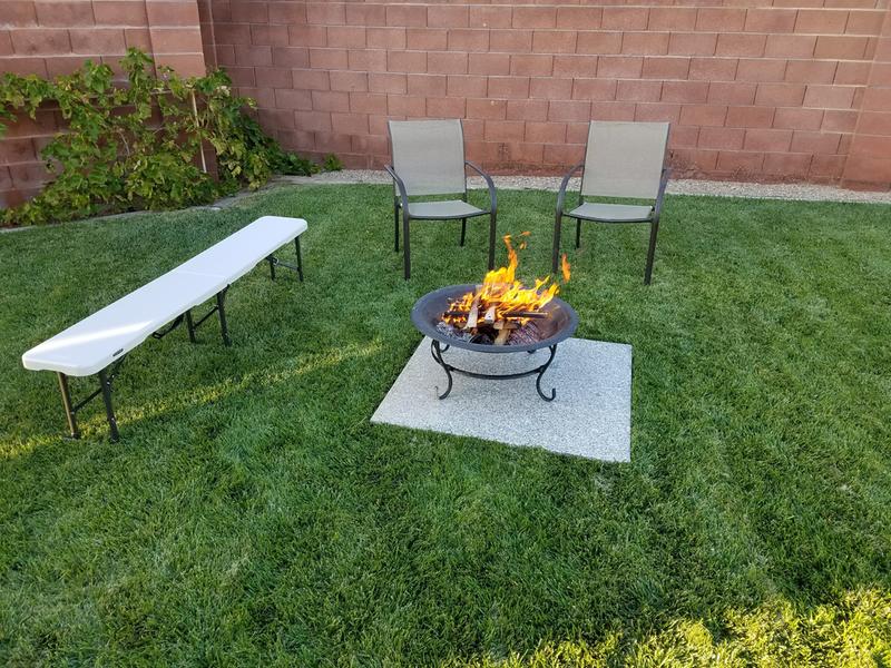 Works great for hot dog roast's. Note: Fire + Granite slab + Grass = Dead spot in grass...FYI....oops...we had a fun time so it was worth it.