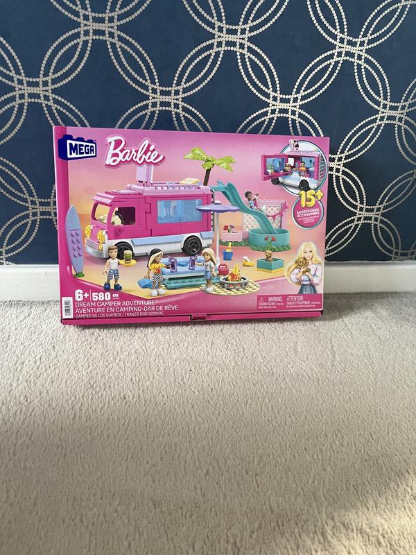 Barbie MEGA Car Building Toys Playset, Dream Camper Adventure With 580  Pieces, 4 Micro-Dolls and Accessories, Pink, For Kids Age 6+ Years