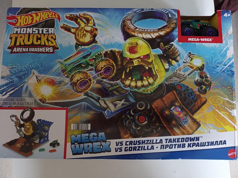 Epic Hot Wheels Monster Trucks Arena Smashers, Mega Wrex VS Crushzilla  Takedown, Defeat The Gorilla 