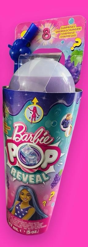 Barbie Pop Reveal Serie Frutta Bambola spuma d'uva, 8 sorprese tra cui  cucciolo, Slime, profumo ed effetto cambia colore, HNW44