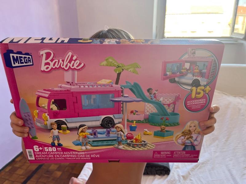 Barbie MEGA Car Building Toys Playset, Dream Camper Adventure With 580  Pieces, 4 Micro-Dolls and Accessories, Pink, For Kids Age 6+ Years