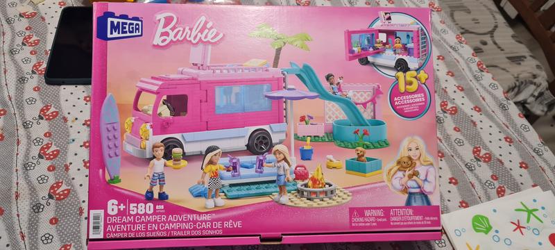 Barbie MEGA Car Building Toys Playset, Dream Camper Adventure With 580  Pieces, 4 Micro-Dolls and Accessories, Pink, For Kids Age 6+ Years