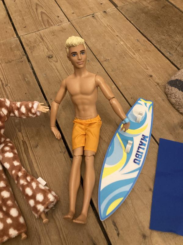 Barbie Movie Ken Doll Surfboard & Puppy Blonde Ken Beach