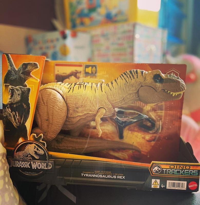 Mattel-Jurassic World Tyrannosaurus T Rex dinossauro brinquedo com som,  Hunt Action Figure, Double Chomp Motion, Tracking Gear, HNT62 - AliExpress