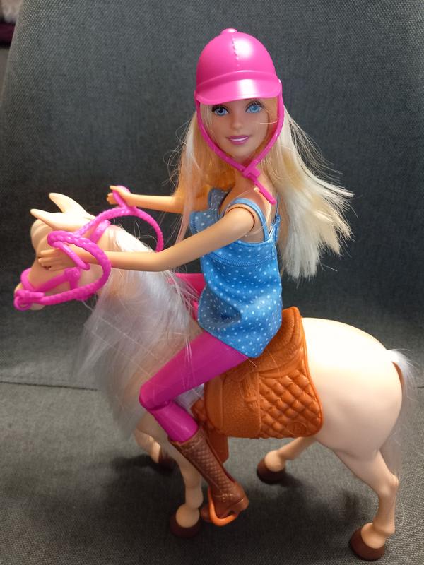 Barbie et son cheval, poupée blonde en tenue d'équitation avec genoux  articulés, jouet pour enfant, FXH13 : : Jeux et Jouets
