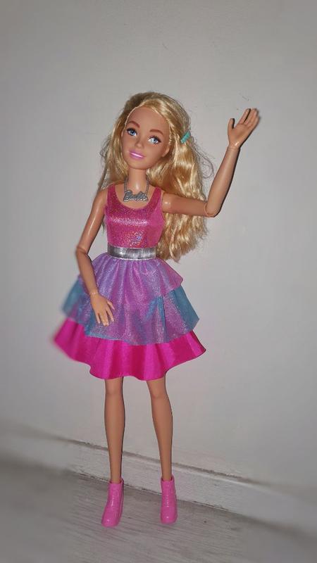 Bambola Barbie grande, alta circa 71 cm, con capelli biondi e abito rosa  scintillante, HJY02