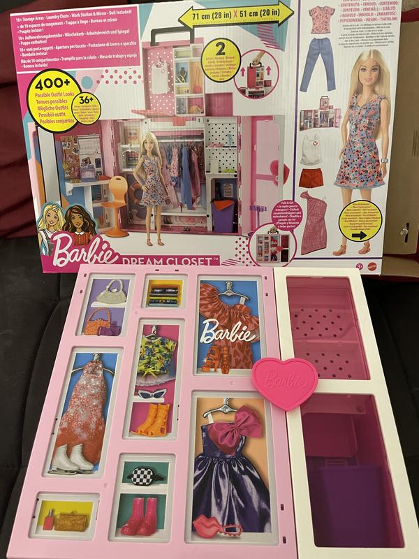 Barbie Doll and Dream Closet Set with Clothes and Accessories, 30+ Pieces  and 15+ Storage Areas, HGX57