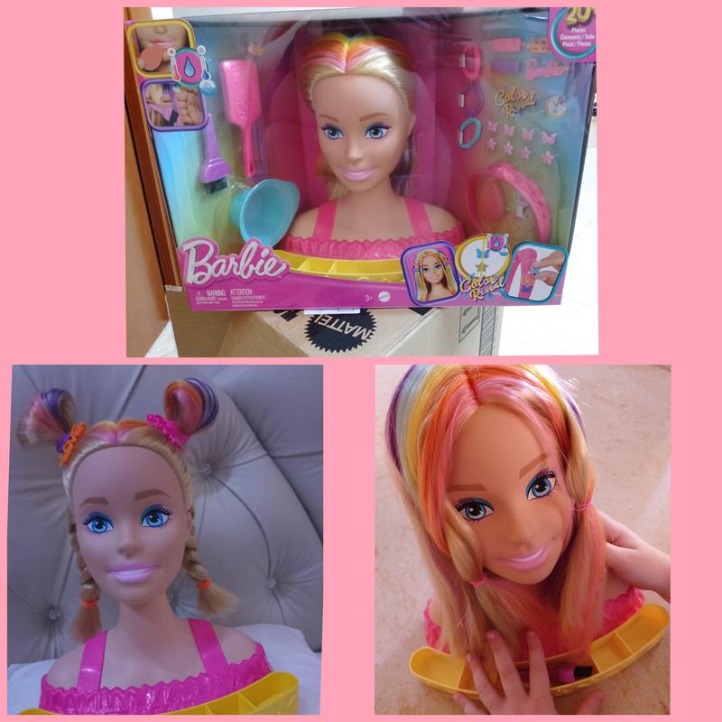 Tête à Coiffer Barbie Ultra Chevelure blonde mèches arc-en-ciel