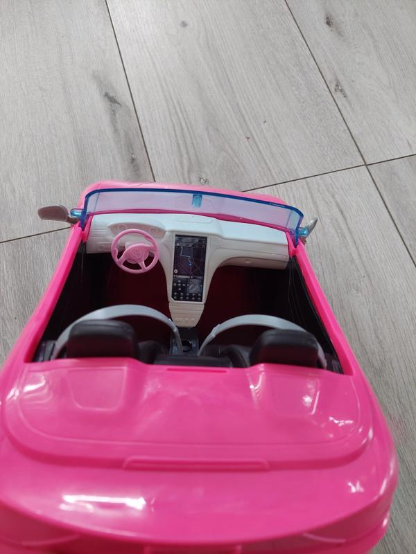 Barbie Voiture Cabriolet Rose pour poupée, décapotable avec deux sièges  noirs, ceintures et rétroviseurs argentés, jouet pour enfant, DVX59