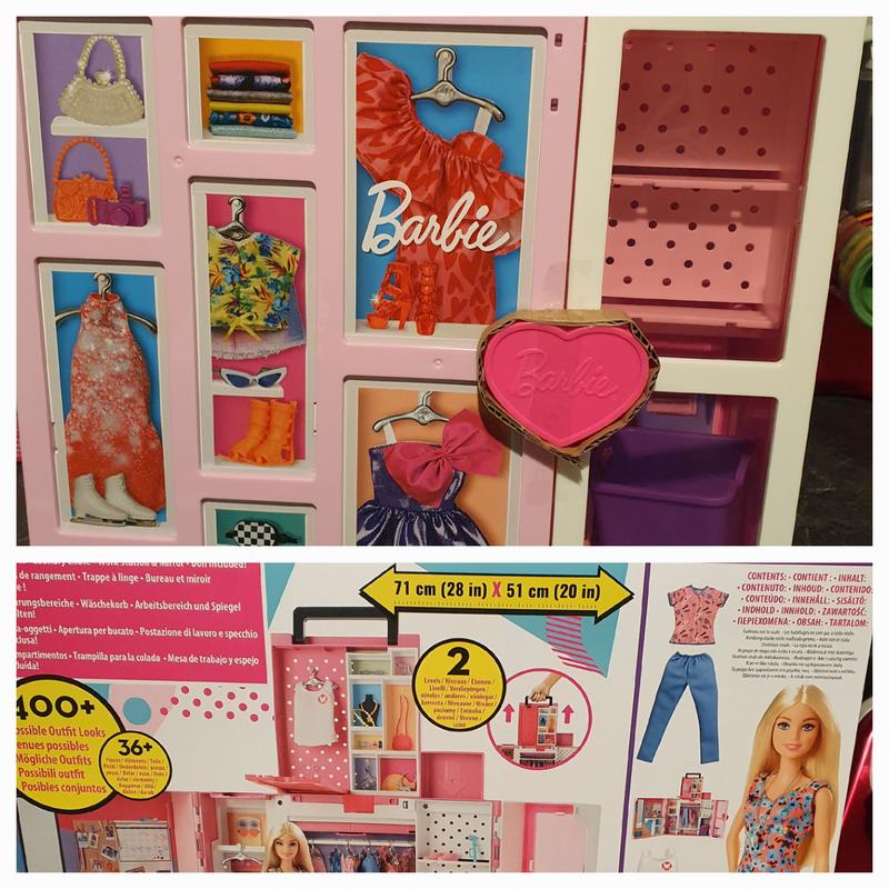 Barbie le dressing deluxe 60 cm - 10 espaces de rangement 4 habillages  complets + de 25 accessoires et 1 poupée barbie - La Poste