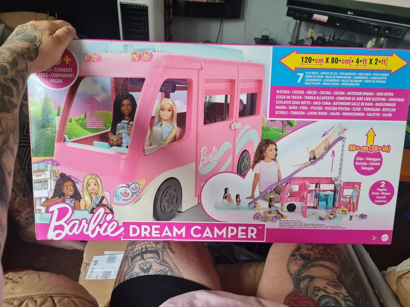  Barbie Camper, Doll Playset with 60 Accessories, 30