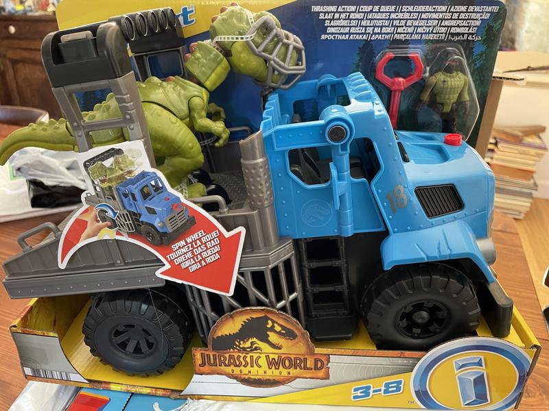 Jurassic World – Camion de capture avec dinosaure et personnage