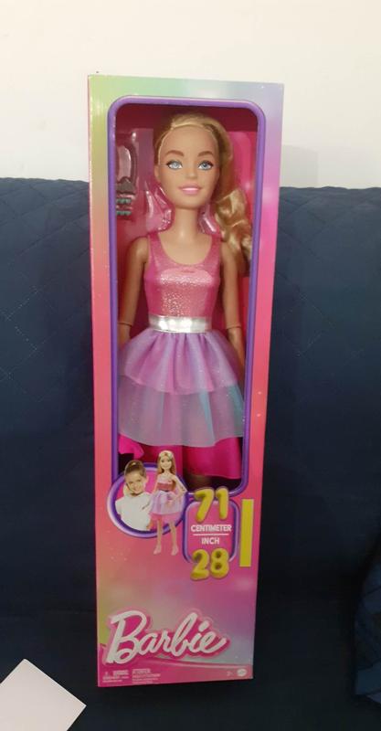 Bambola Barbie grande, alta circa 71 cm, con capelli biondi e abito rosa  scintillante, HJY02