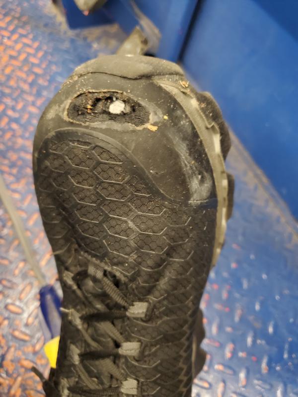 Worn through toe cap